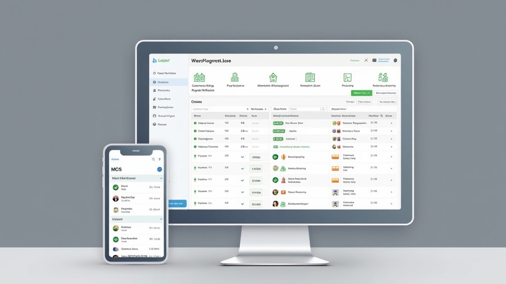 Dashboard screenshot of property management software showing tenant list, maintenance requests and rent collection features